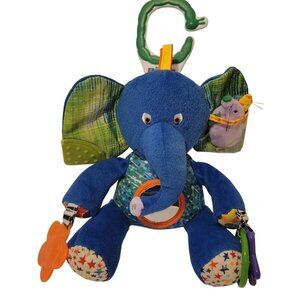 Eric Carle 2012 Blue Elephant Rattle Squeak Baby Teether Plush 7" lovey security